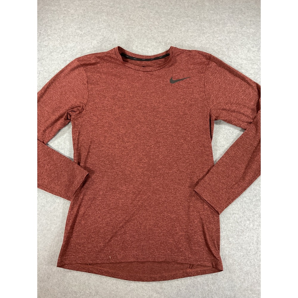 Nike Dri-FIT Mens Small Long Sleeve Training Shirt Heathered Rust Red 2536